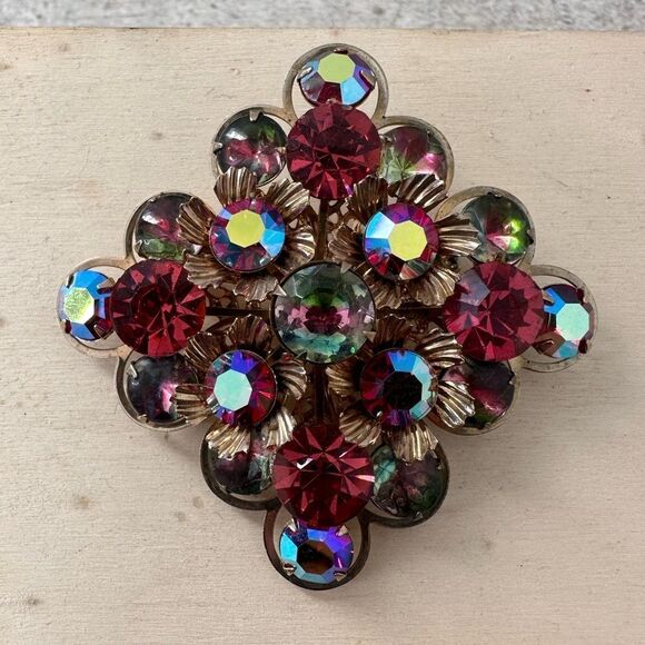 Vintage 60s Cathe Watermelon And Pink Rhinestone Brooch - Picture 1 of 8